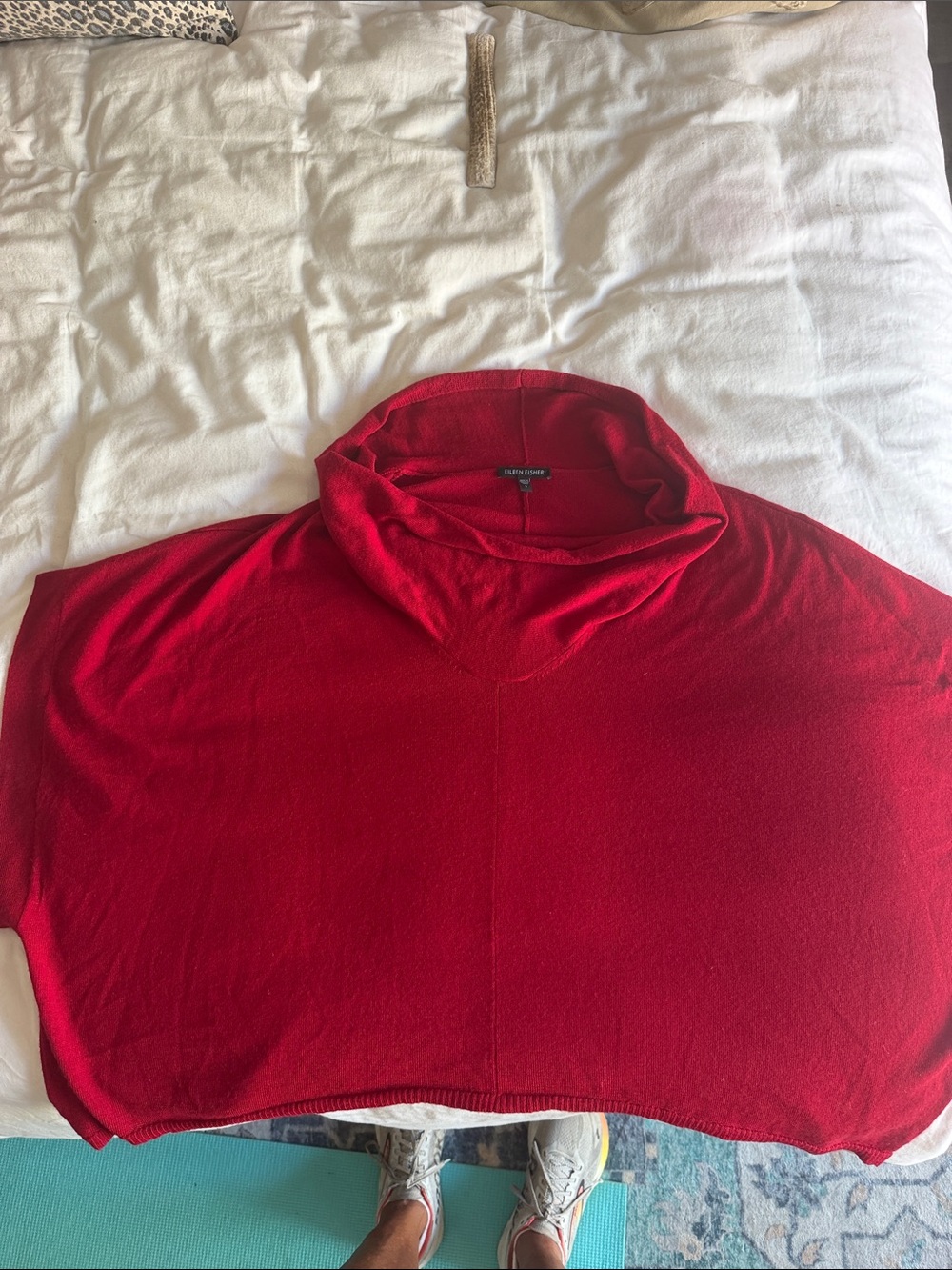 Eileen Fisher Crimson Red Turtleneck Poncho Sweater